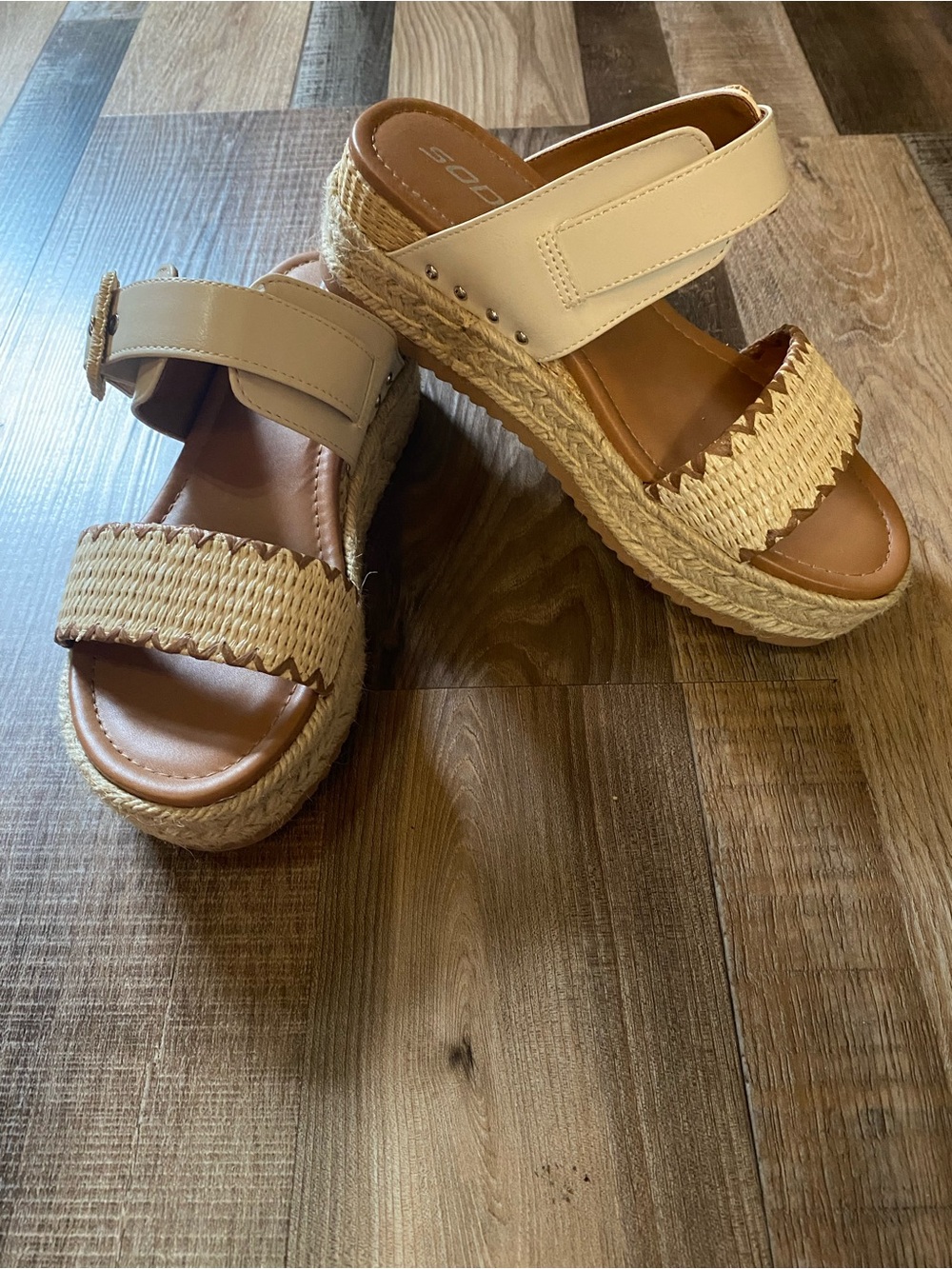 Soda Cream and Tan Espadrille Platform Sandals